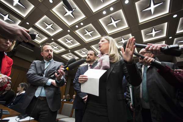 Conservative party Deputy leader Leona Alleslev speaks with reporters before the House of Commons Special Committee on Canada-China Relations meeting on Jan. 20, 2020. The Hill Times photograph by Andrew Meade