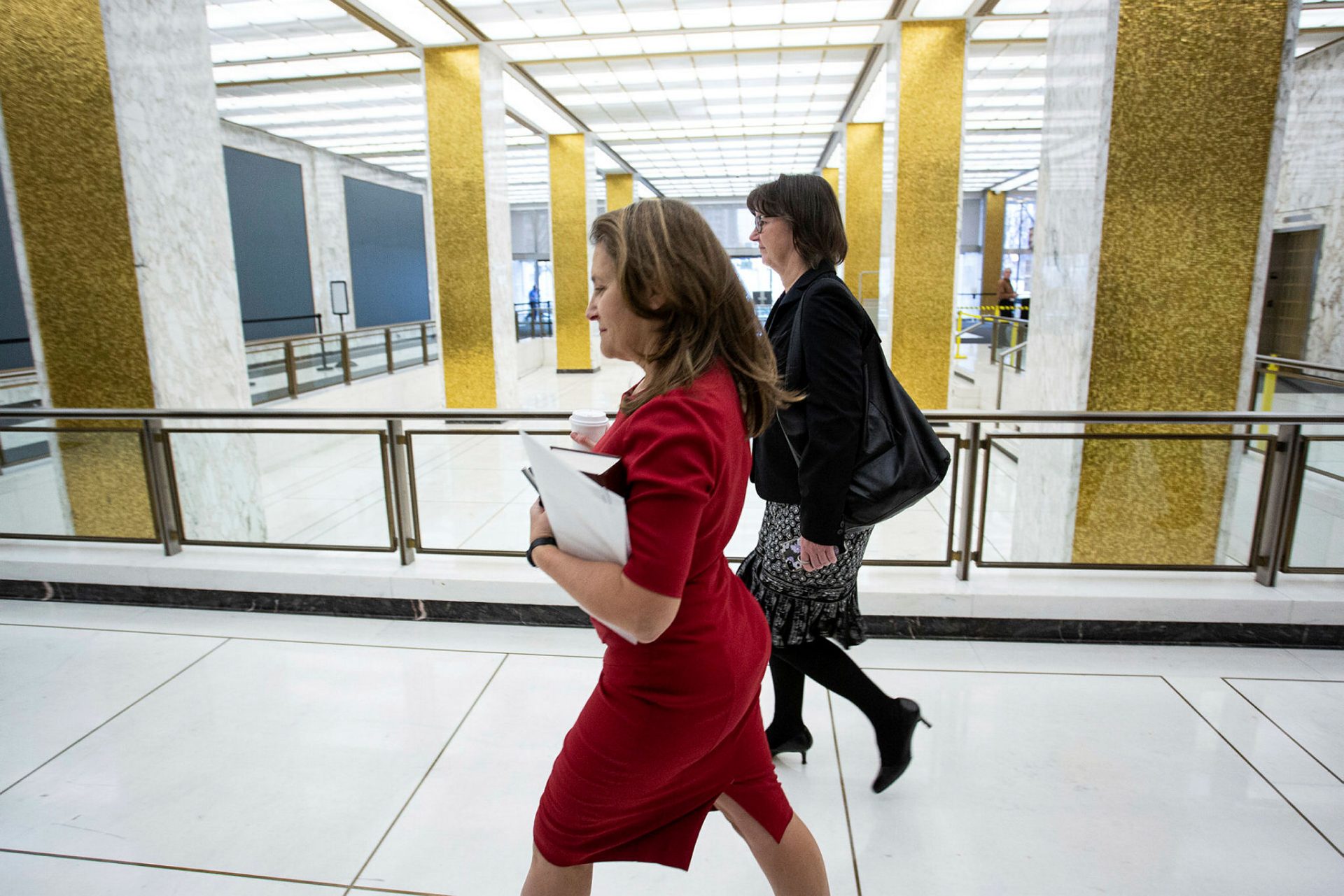 Walk this way: Deputy Prime Minister Chrystia Freeland, pictured on Nov. 24, 2022, shortly before testifying before the Public Emergency Order Commission at Library and
Archives Canada in Ottawa where she provided testimony about the winter 2022 Freedom Convoy occupation of downtown Ottawa.