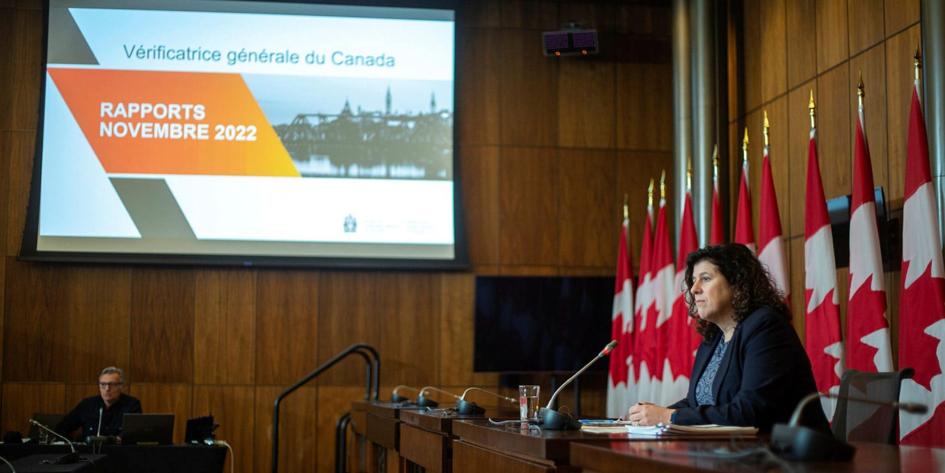 Auditor General Karen Hogan holds a press conference in Ottawa on Nov. 15, 2022, after her office's Fall 2022 reports were tabled in the House of Commons. The Hill Times photograph by Andrew Meade