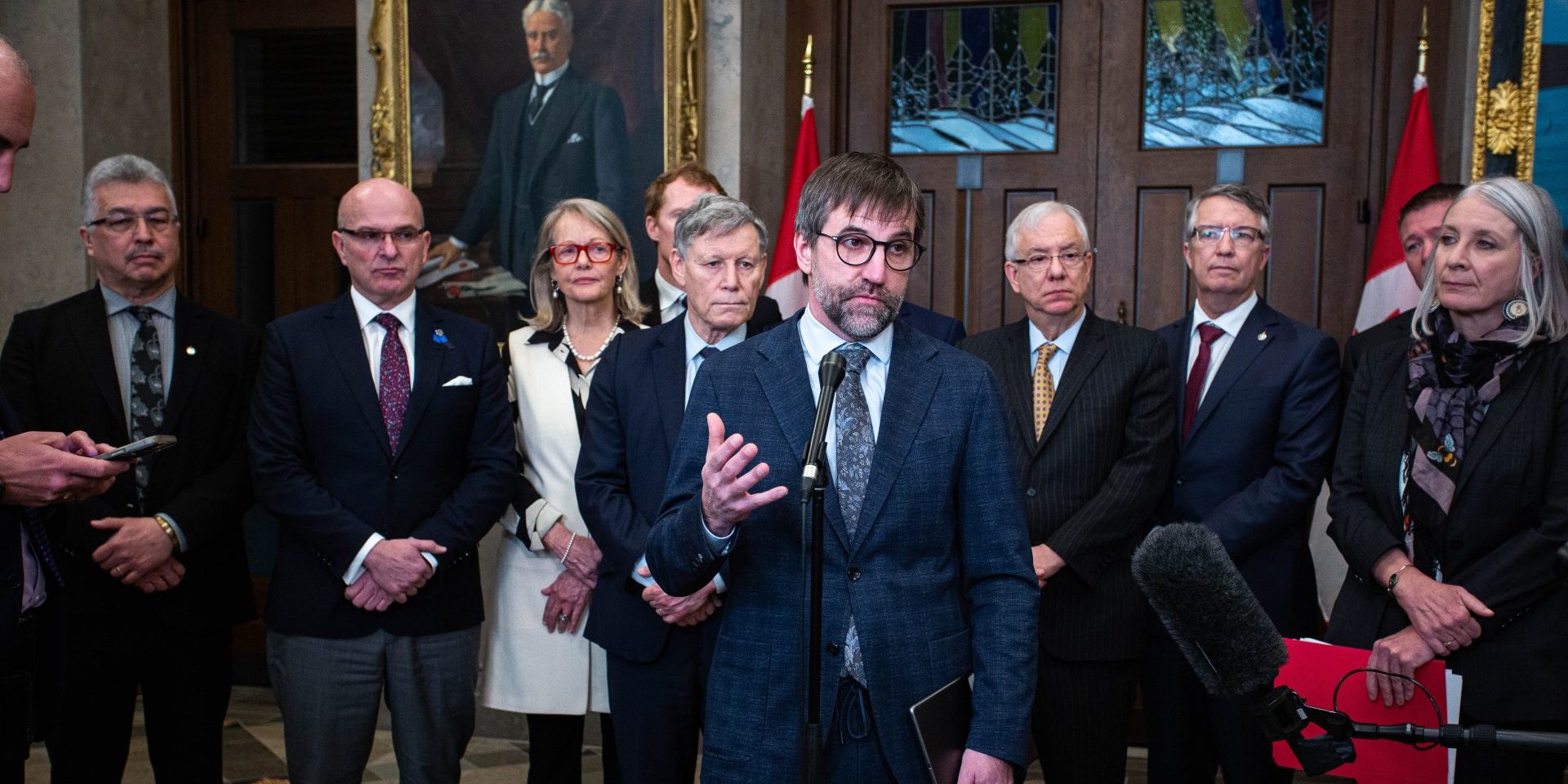 Minister of Environment and Climate Change Steven Guilbeault holds a media availability in the House of Commons foyer on    March 20, 2023, to speak about the ongoing situation at Imperial Oil's Kearl Oil Sands Processing Plant and Mine. The Hill Times photograph by Andrew Meade