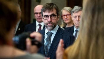 Minister of Environment and Climate Change Steven Guilbeault holds a media availability in the House of Commons foyer on    March 20, 2023, to speak about the ongoing situation at Imperial Oil's Kearl Oil Sands Processing Plant and Mine. Andrew Meade