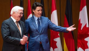 Prime Minister Justin Trudeau welcomes the President of Germany, Frank-Walter Steinmeier to Parliament Hill on  April 24, 2023. The Hill Times photograph by Andrew Meade